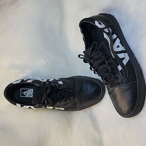 Vans White Letter Logo Leather  Old Skool Black/White Unisex Shoes